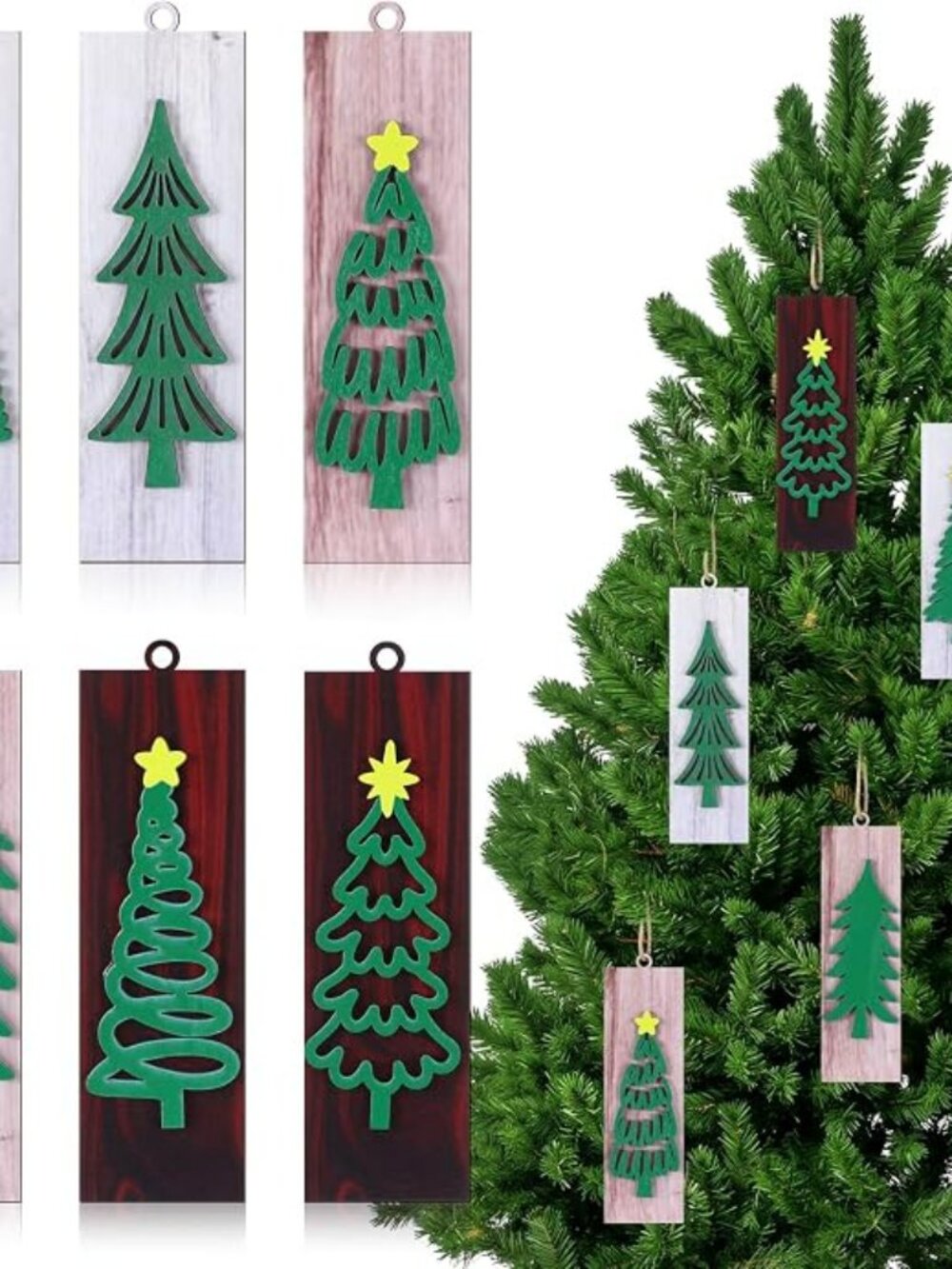 Qunclay 24 Pcs Rustic Christmas Wooden Ornaments for Tree Decorations